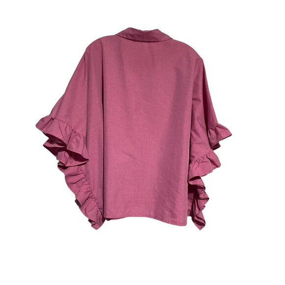Miss Look Women's Top Blouse Button Down Blocked Ruffle Pink Size 2X - Picture 4 of 4